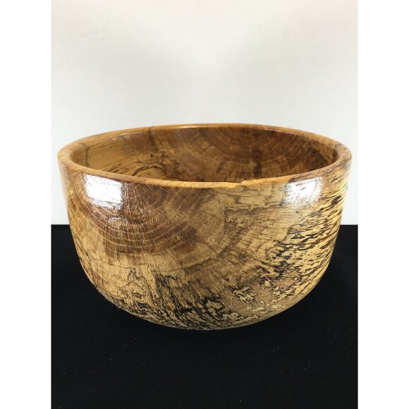 Vintage Wooden Spalted Oak Bowl Round Rustic Farmhouse Decor - Picture 1 of 8